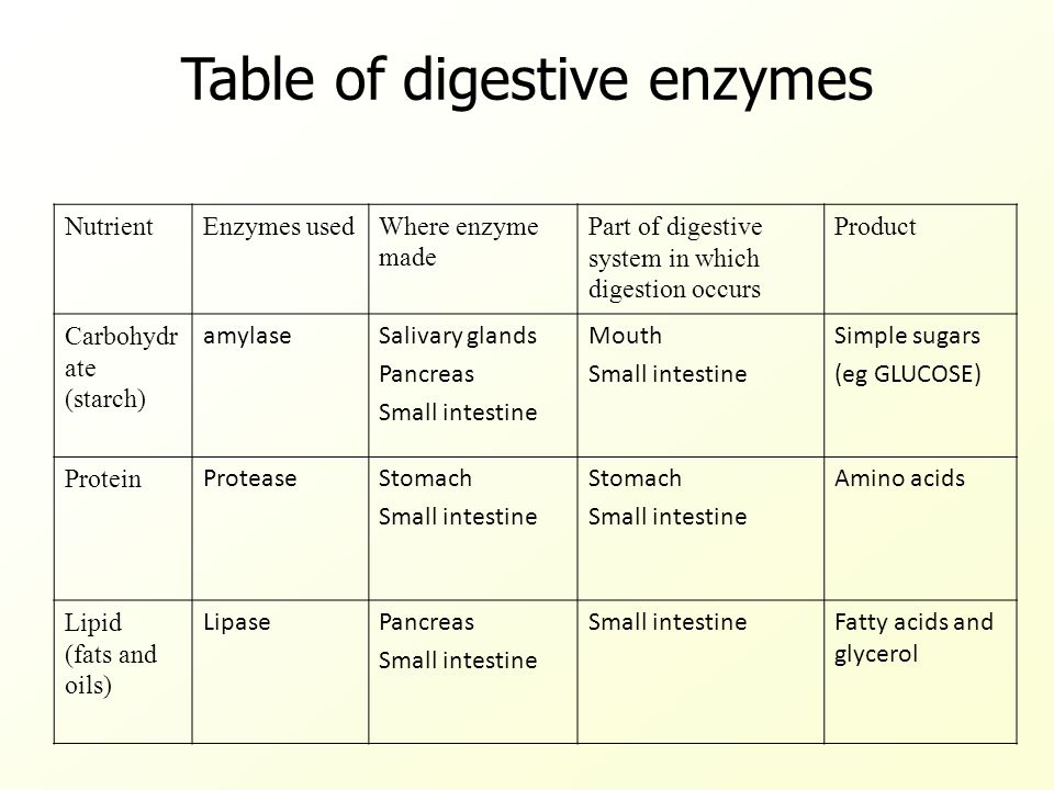 Digestive Enzymes Chart