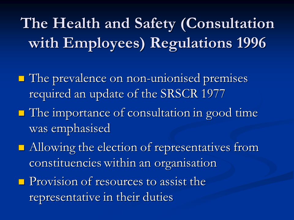 The Health and Safety (Consultation with Employees) Regulations 1996