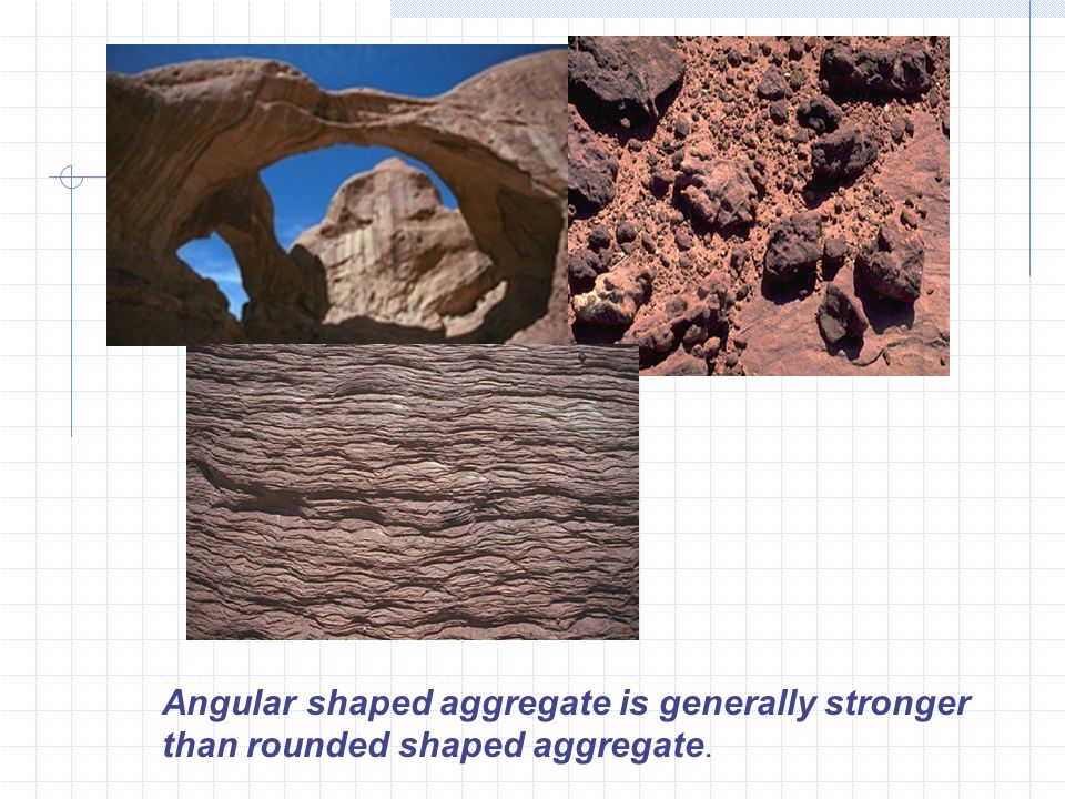 Angular shaped aggregate is generally stronger than rounded shaped aggregate.