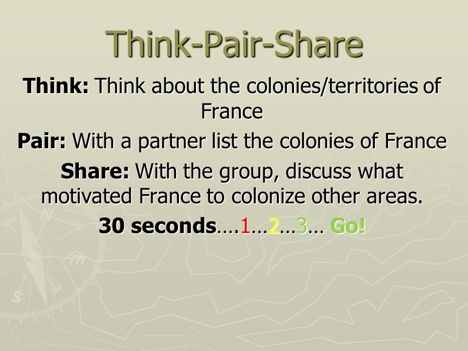Think-Pair-Share Think: Think about the colonies/territories of France