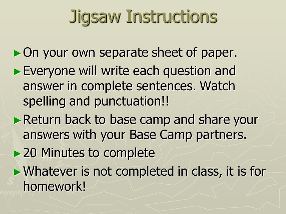 Jigsaw Instructions On your own separate sheet of paper.