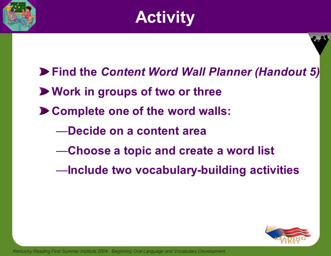 Activity Find the Content Word Wall Planner (Handout 5)