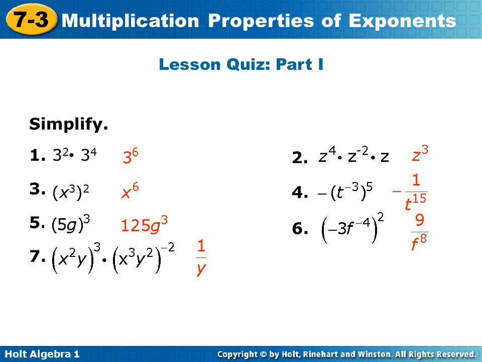 Lesson Quiz: Part I Simplify • (x3)