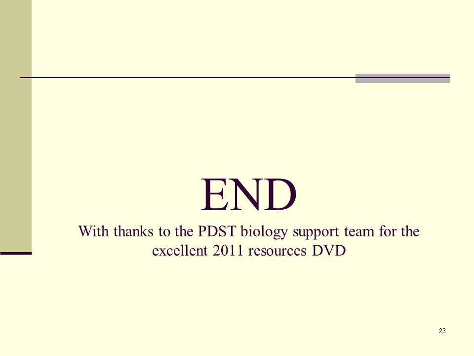 END With thanks to the PDST biology support team for the excellent 2011 resources DVD