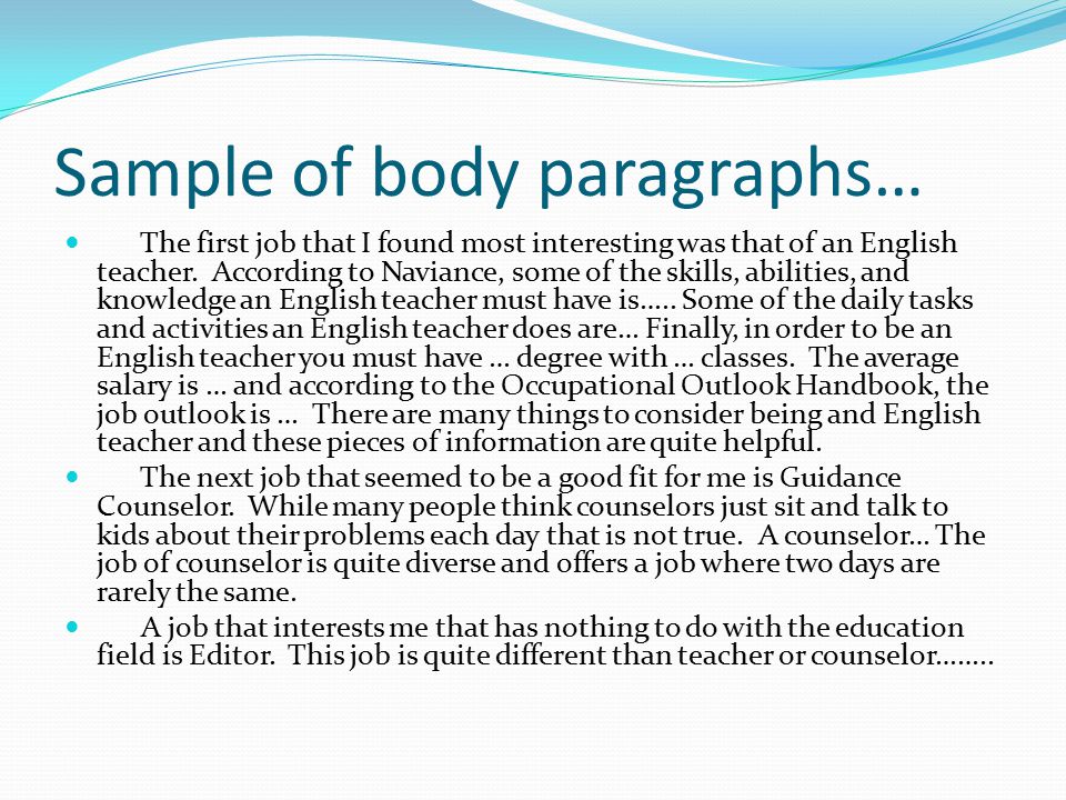 Sample of body paragraphs…