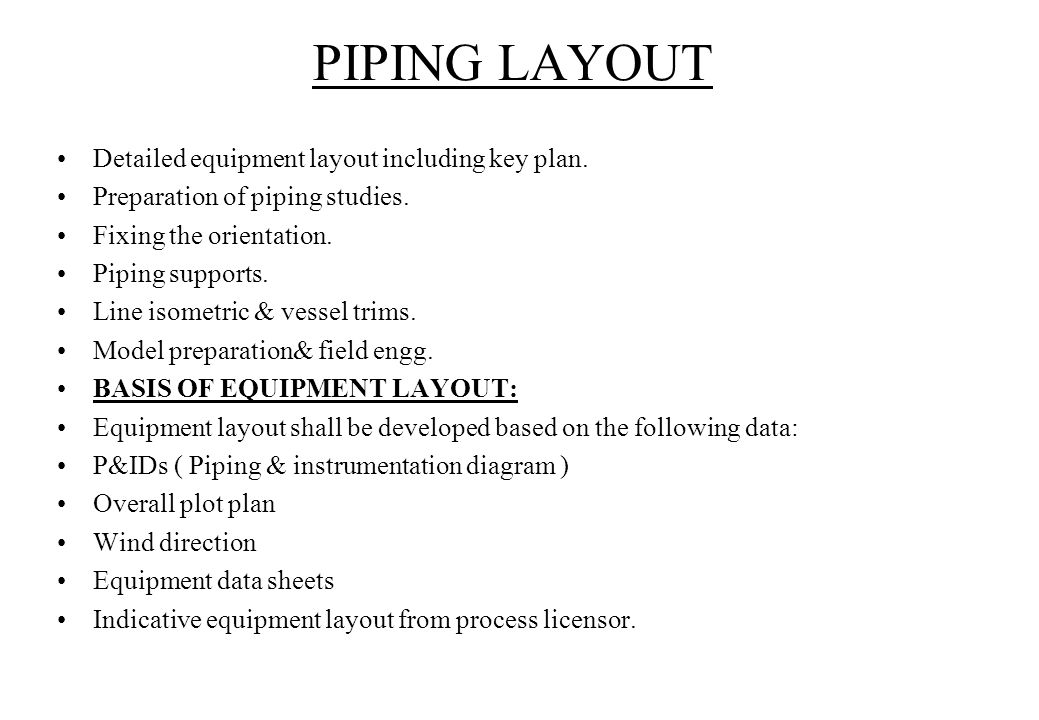 PIPING LAYOUT Detailed equipment layout including key plan.