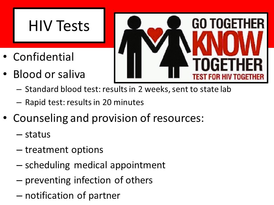 HIV Tests Confidential Blood or saliva