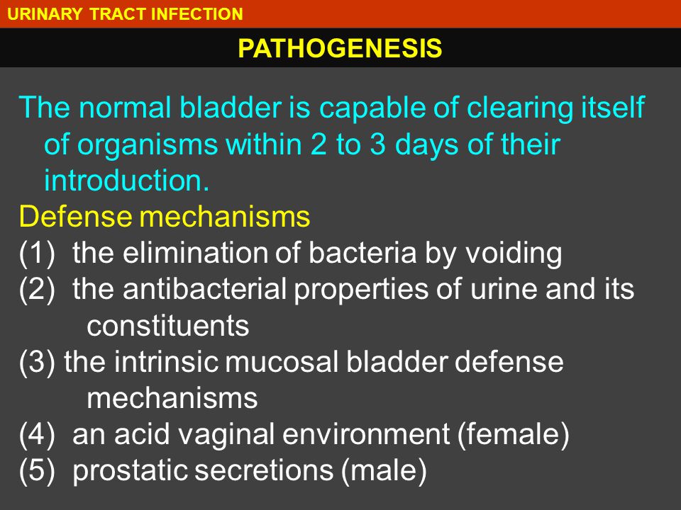 (1) the elimination of bacteria by voiding
