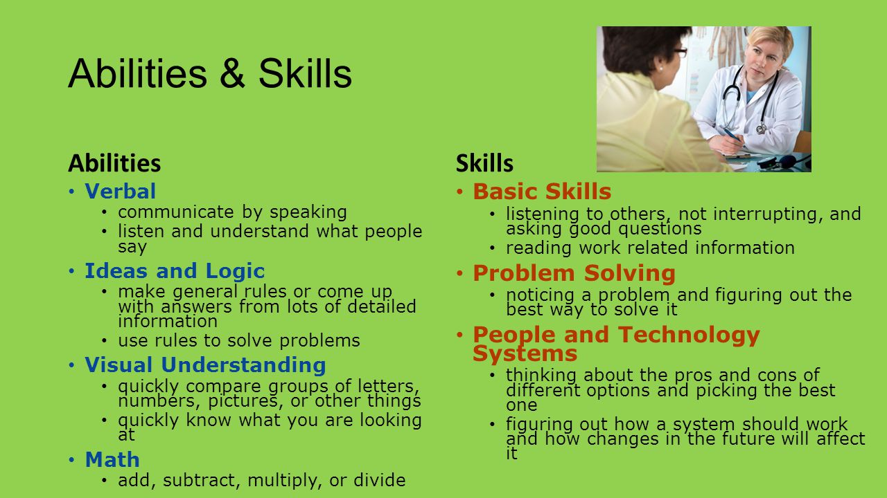 Abilities & Skills Abilities Skills Basic Skills Problem Solving