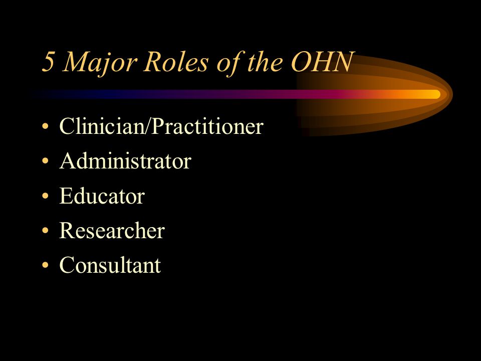 5 Major Roles of the OHN Clinician/Practitioner Administrator Educator