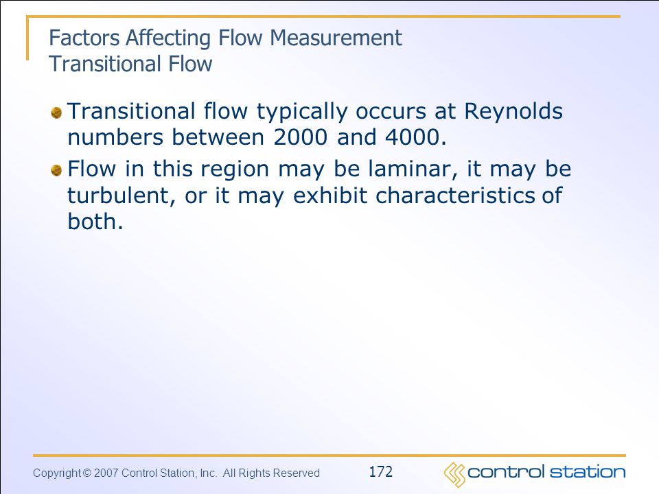Factors Affecting Flow Measurement Transitional Flow