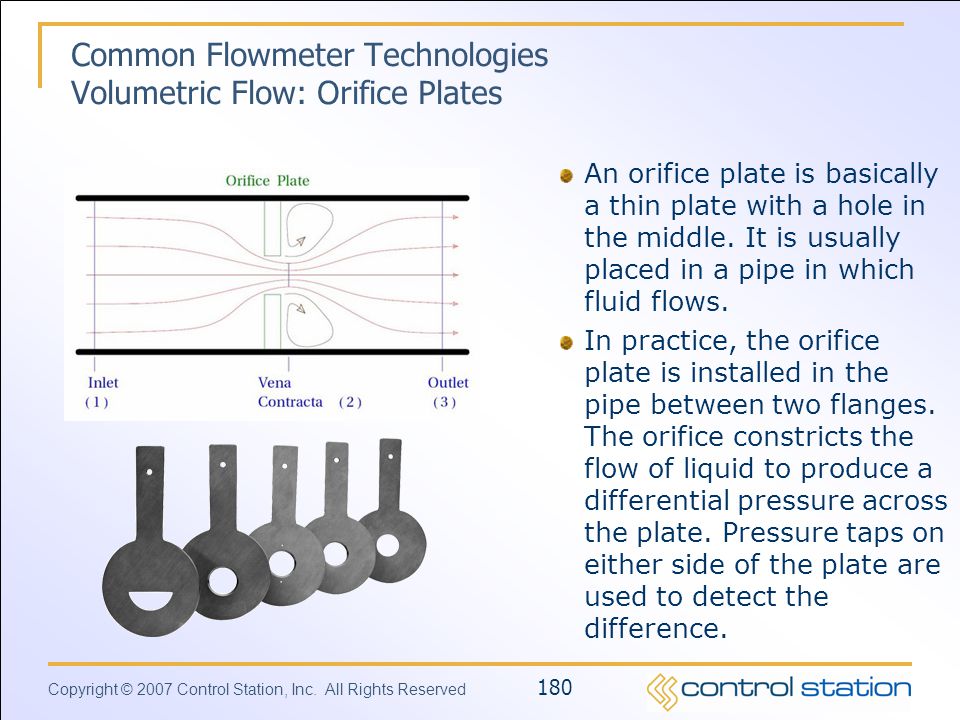 Common Flowmeter Technologies Volumetric Flow: Orifice Plates