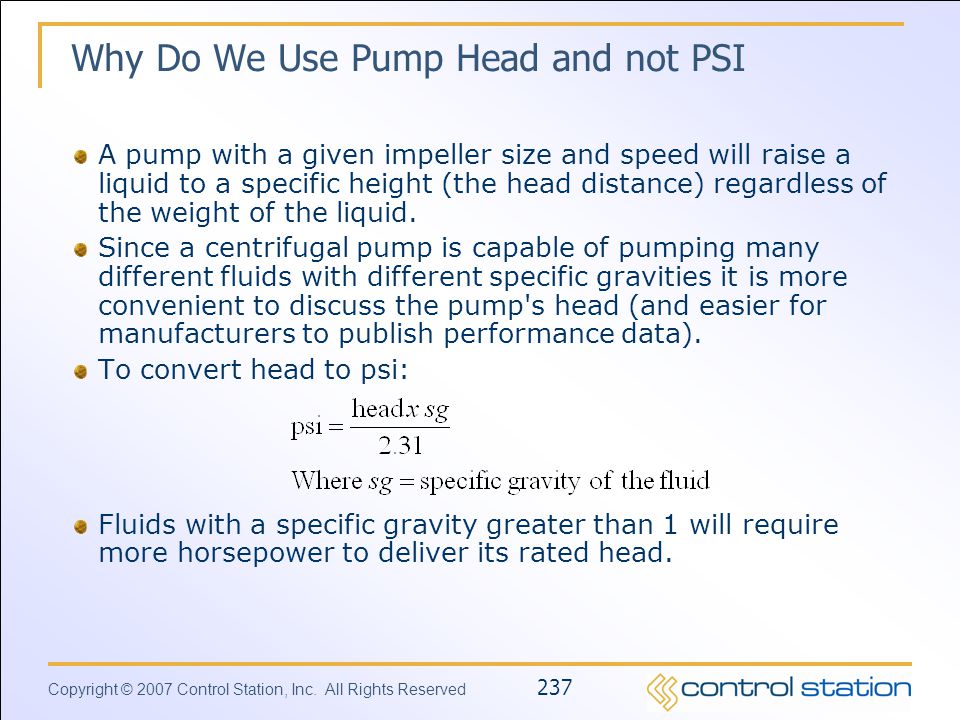 Why Do We Use Pump Head and not PSI