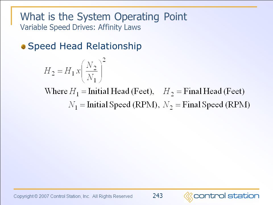 What is the System Operating Point Variable Speed Drives: Affinity Laws