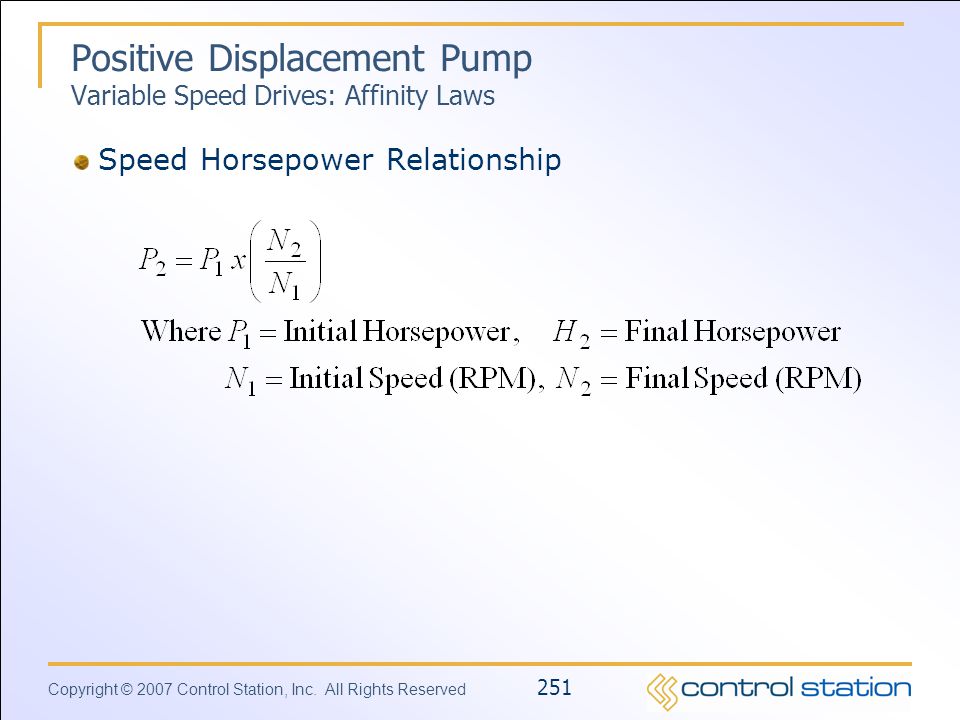 Positive Displacement Pump Variable Speed Drives: Affinity Laws