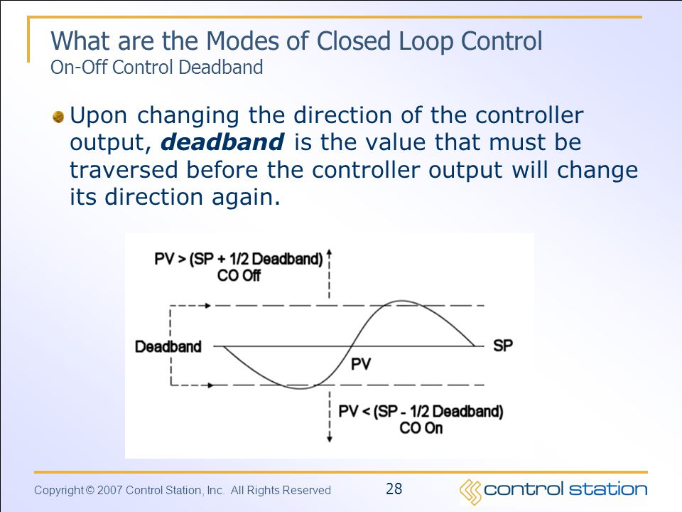 What are the Modes of Closed Loop Control On-Off Control Deadband