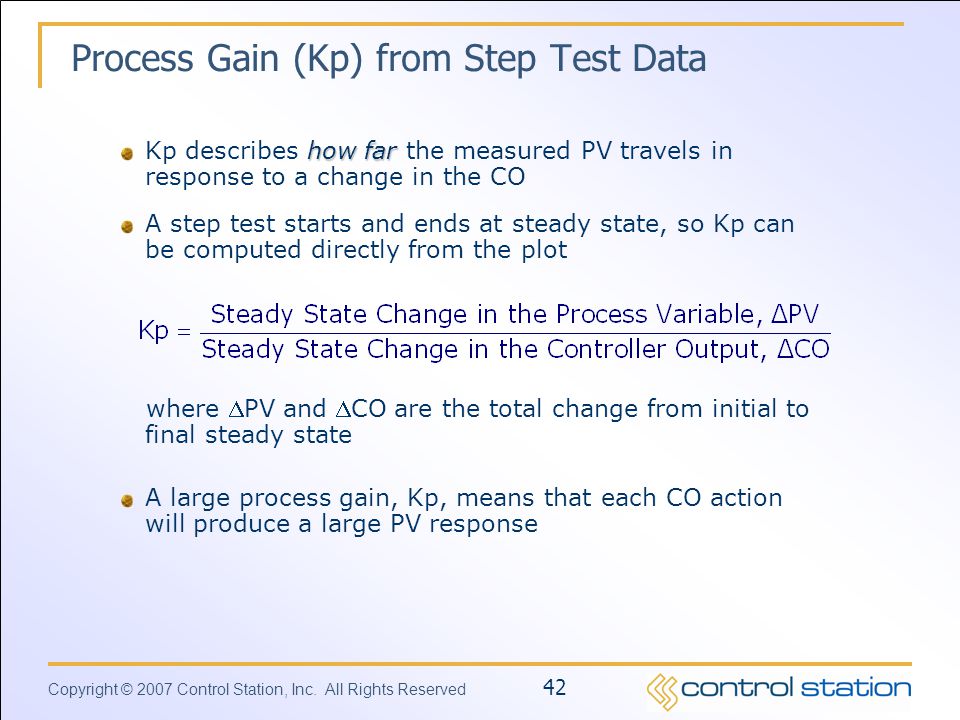 Process Gain (Kp) from Step Test Data