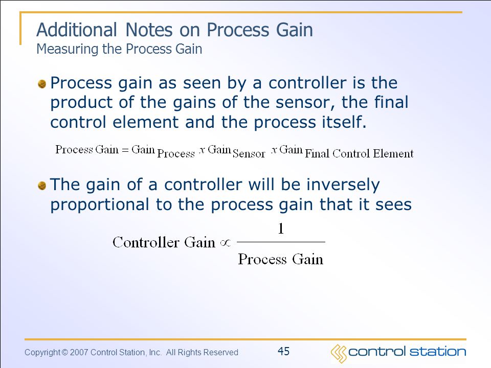 Additional Notes on Process Gain Measuring the Process Gain
