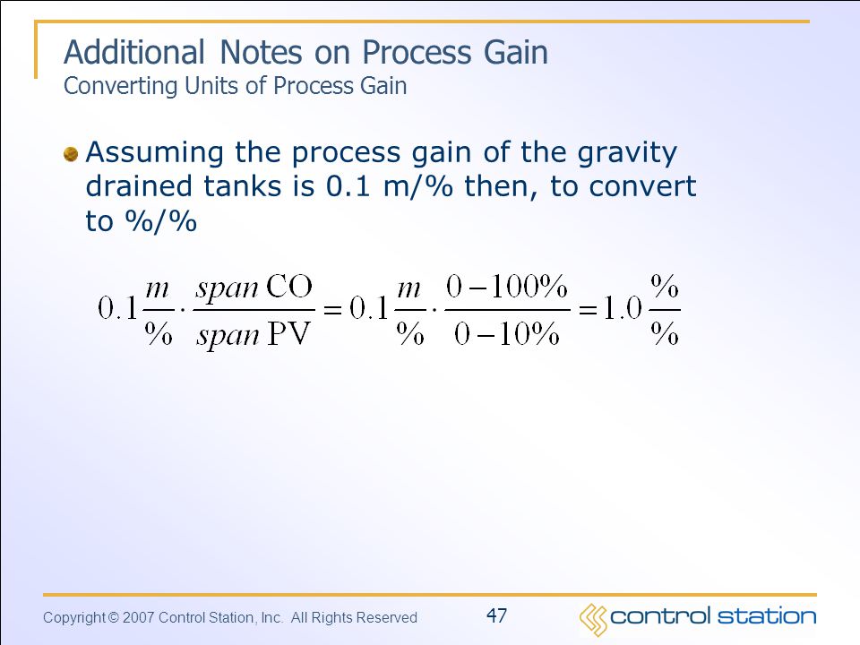 Additional Notes on Process Gain Converting Units of Process Gain