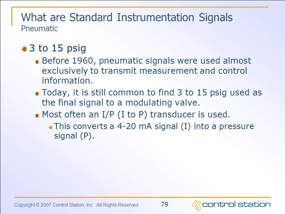 What are Standard Instrumentation Signals Pneumatic