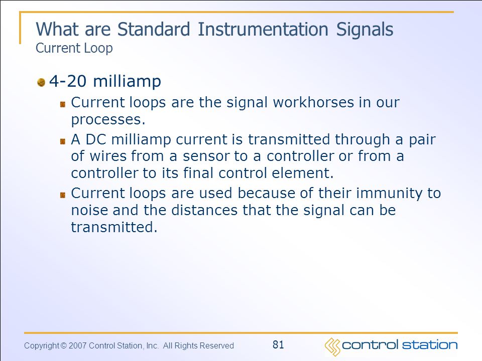 What are Standard Instrumentation Signals Current Loop