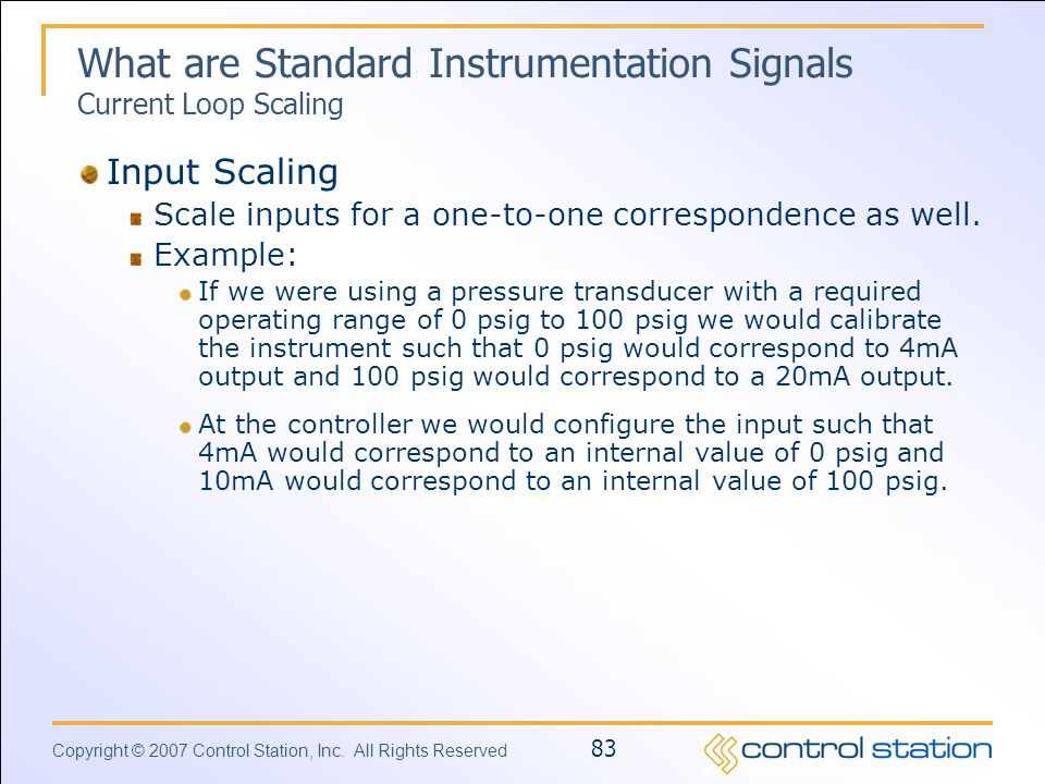 What are Standard Instrumentation Signals Current Loop Scaling