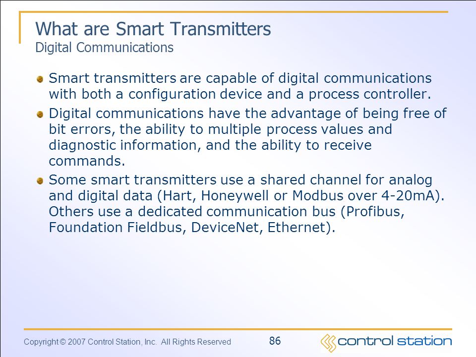 What are Smart Transmitters Digital Communications