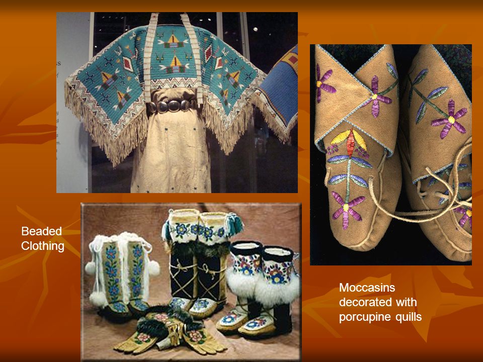 Beaded Clothing Moccasins decorated with porcupine quills