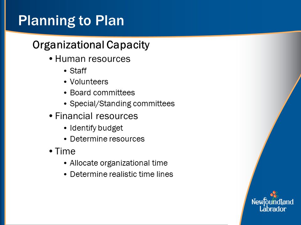 Planning to Plan Organizational Capacity Human resources