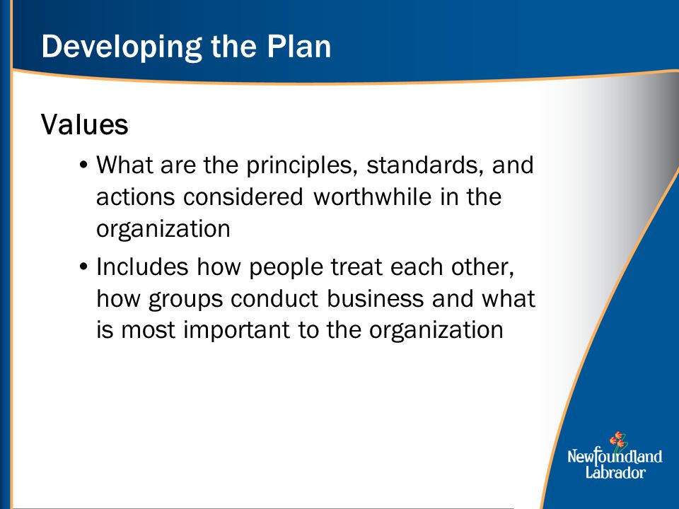 Developing the Plan Values
