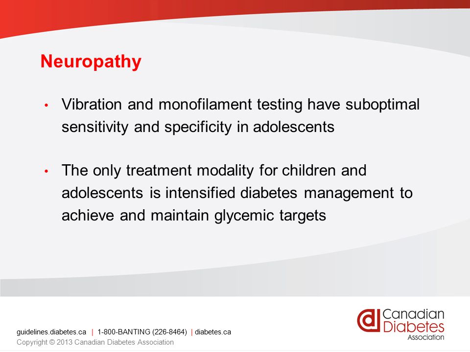 Neuropathy Vibration and monofilament testing have suboptimal sensitivity and specificity in adolescents.