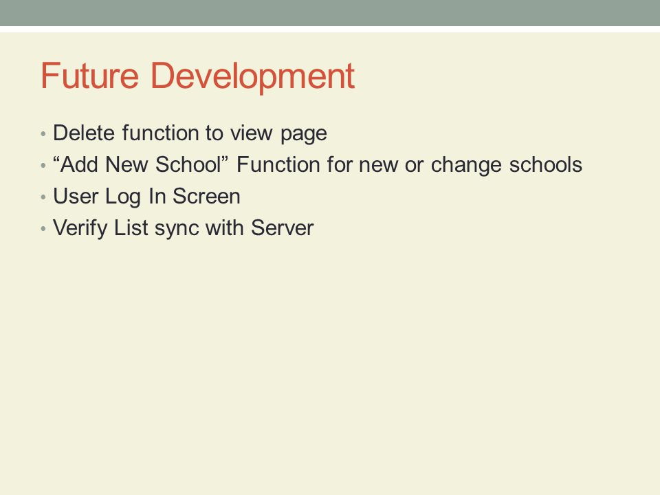 Future Development Delete function to view page