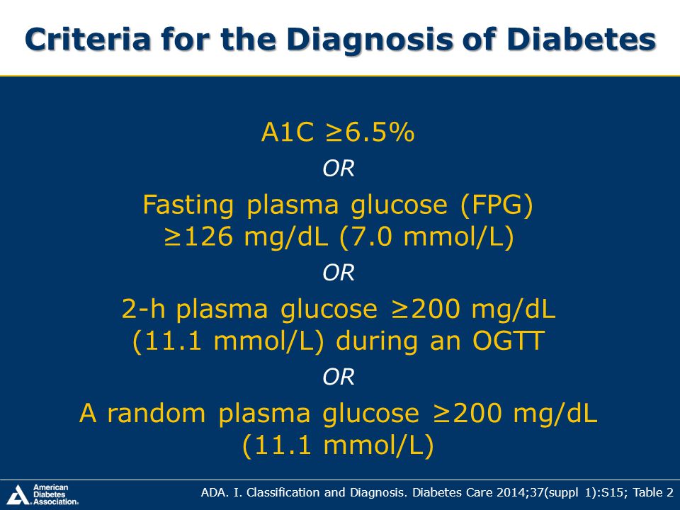 Criteria for the Diagnosis of Diabetes