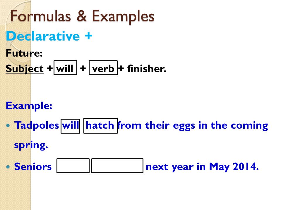 Formulas & Examples Declarative + Future: