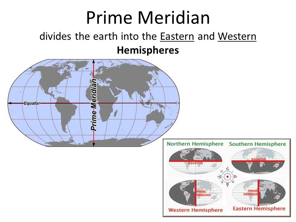 Prime Meridian divides the earth into the Eastern and Western Hemispheres