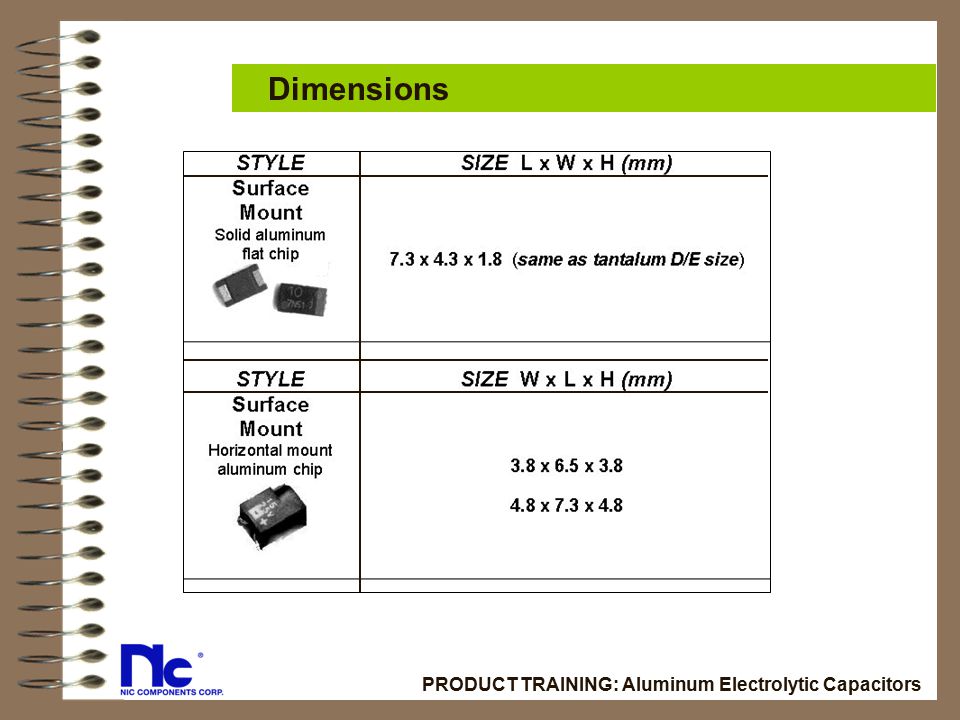 Dimensions PRODUCT TRAINING: Aluminum Electrolytic Capacitors