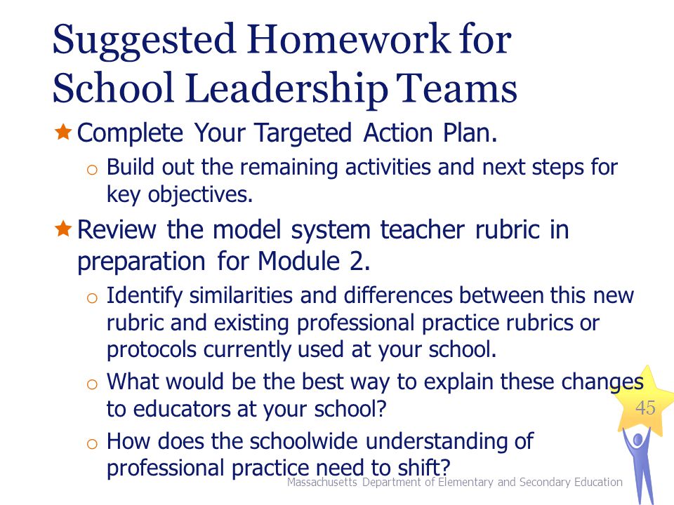 Suggested Homework for School Leadership Teams