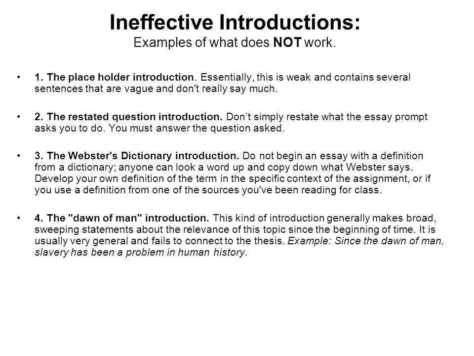 Ineffective Introductions: Examples of what does NOT work.