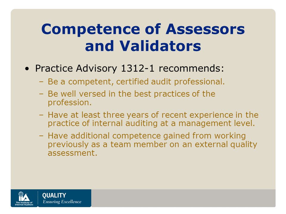 Competence of Assessors and Validators