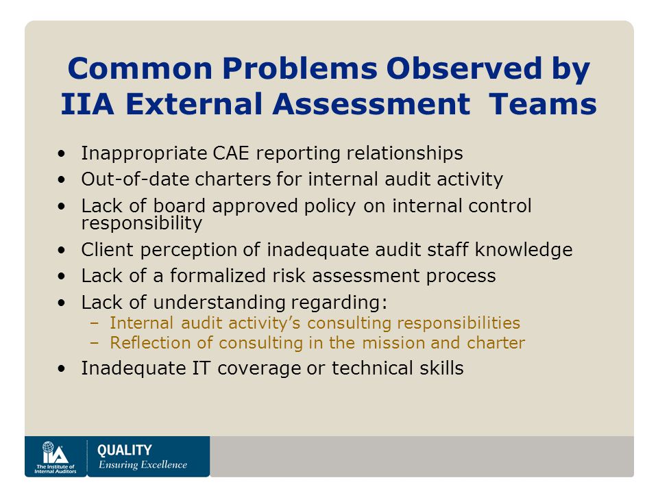 Common Problems Observed by IIA External Assessment Teams
