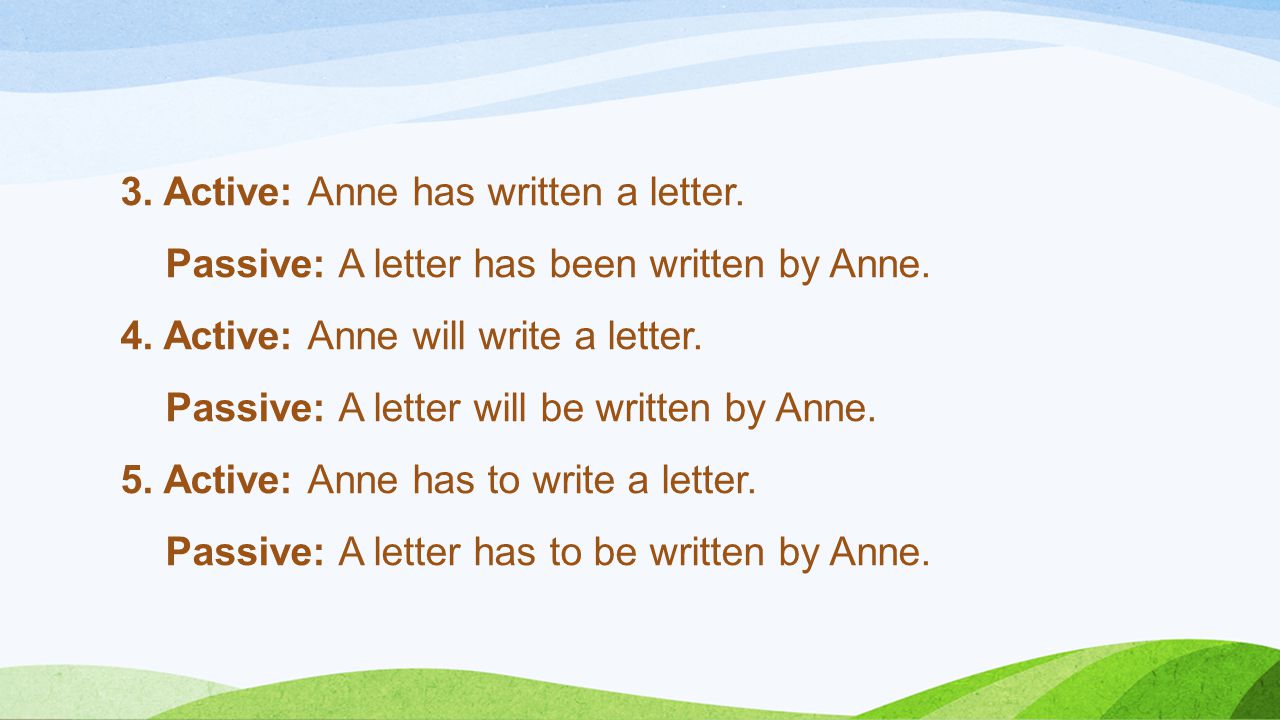 3. Active: Anne has written a letter