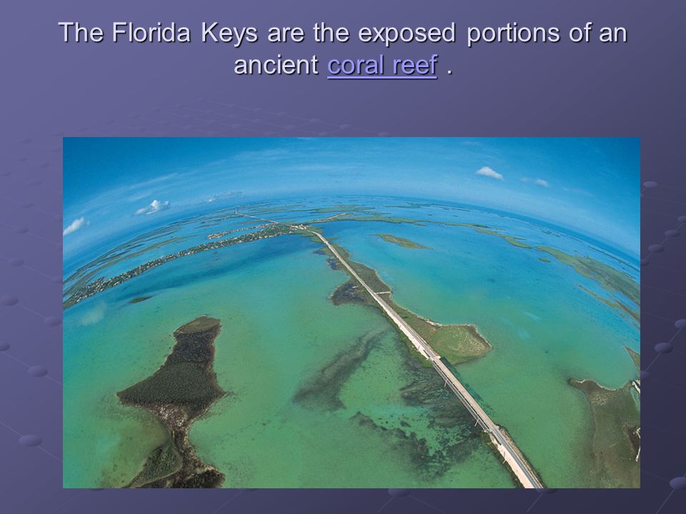 The Florida Keys are the exposed portions of an ancient coral reef .