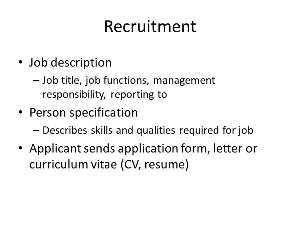 Recruitment Job description Person specification