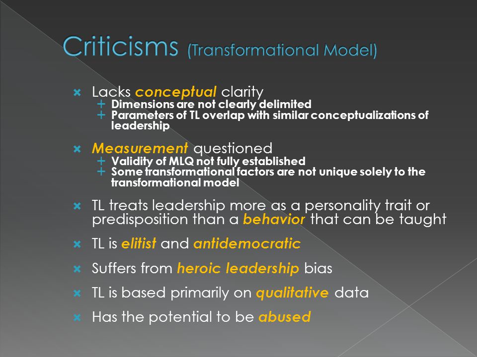 criticism of transformational leadership