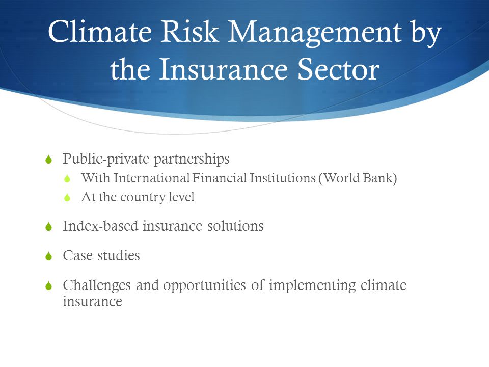 Climate Risk Management by the Insurance Sector