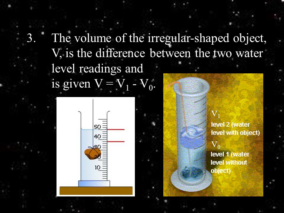 3. The volume of the irregular-shaped object,