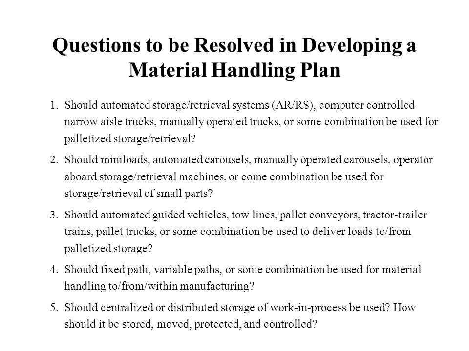 Material Handling Planning Chart