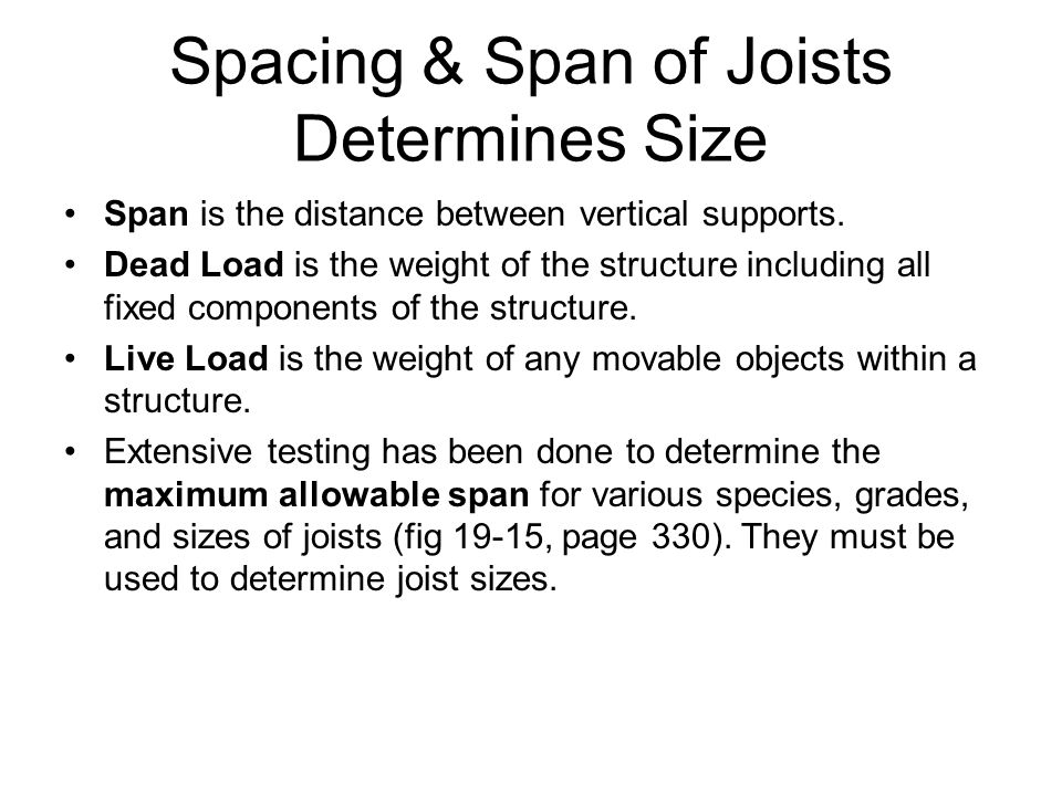 Spacing & Span of Joists Determines Size
