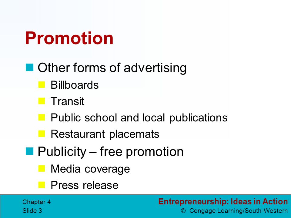 Promotion Other forms of advertising Publicity – free promotion
