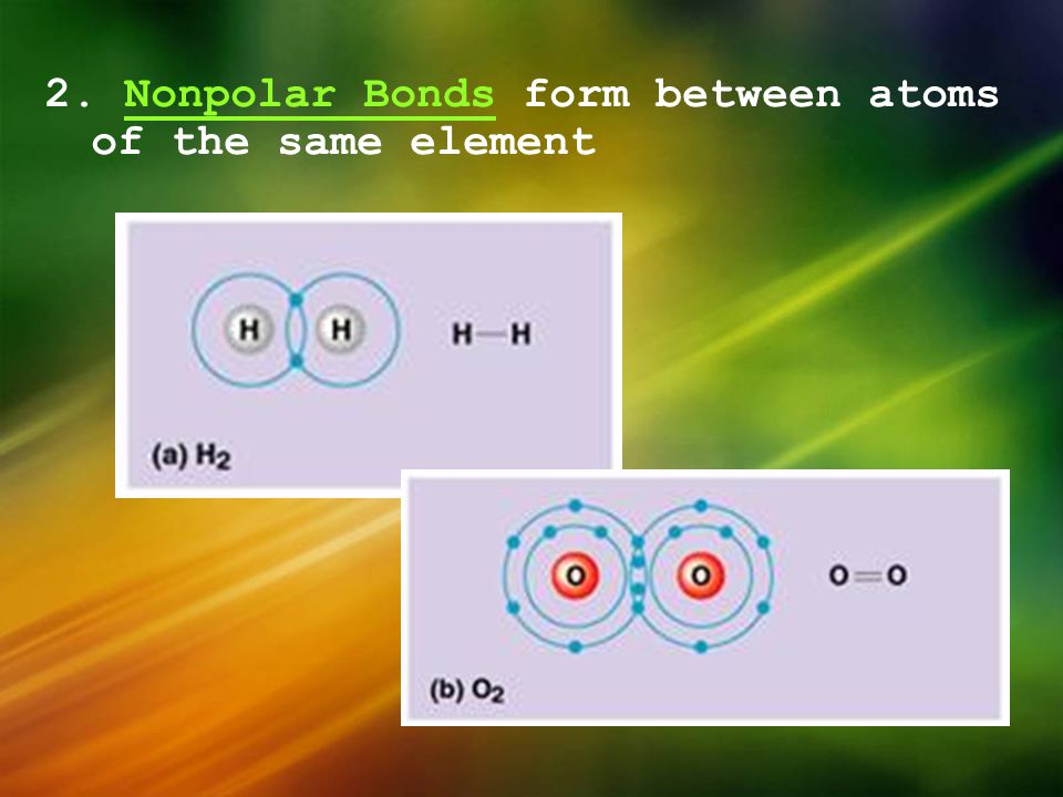 2. Nonpolar Bonds form between atoms of the same element